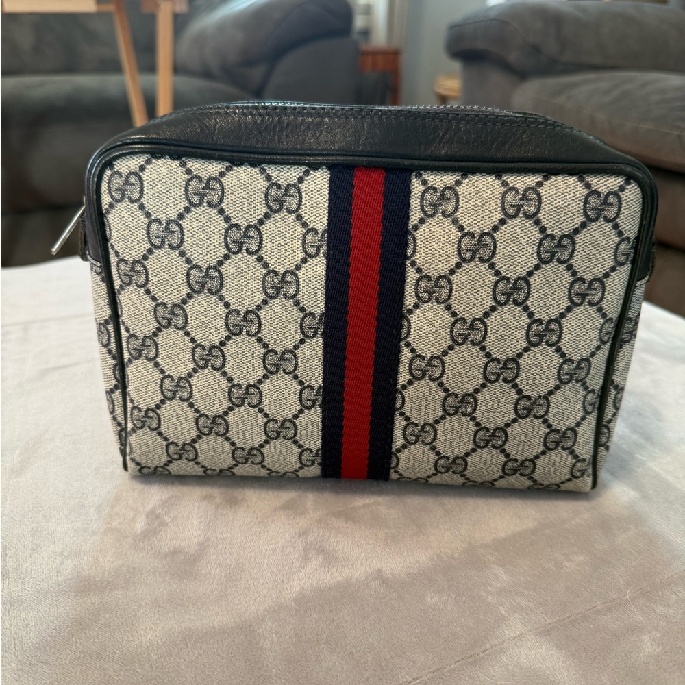 Vintage Gucci Supreme Monogram Web Travel/Cosmetic Pouch Blue